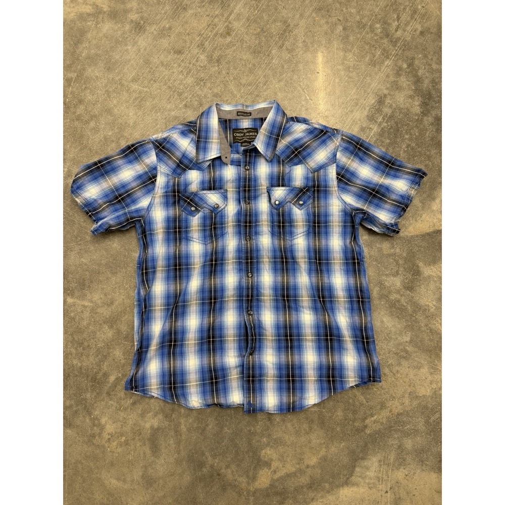 Cody James Shirt Men's L Plaid Pearl Snap Short Sleeves Cotton Western Cowboy